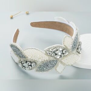 Elegant White and Silver Beaded Headband